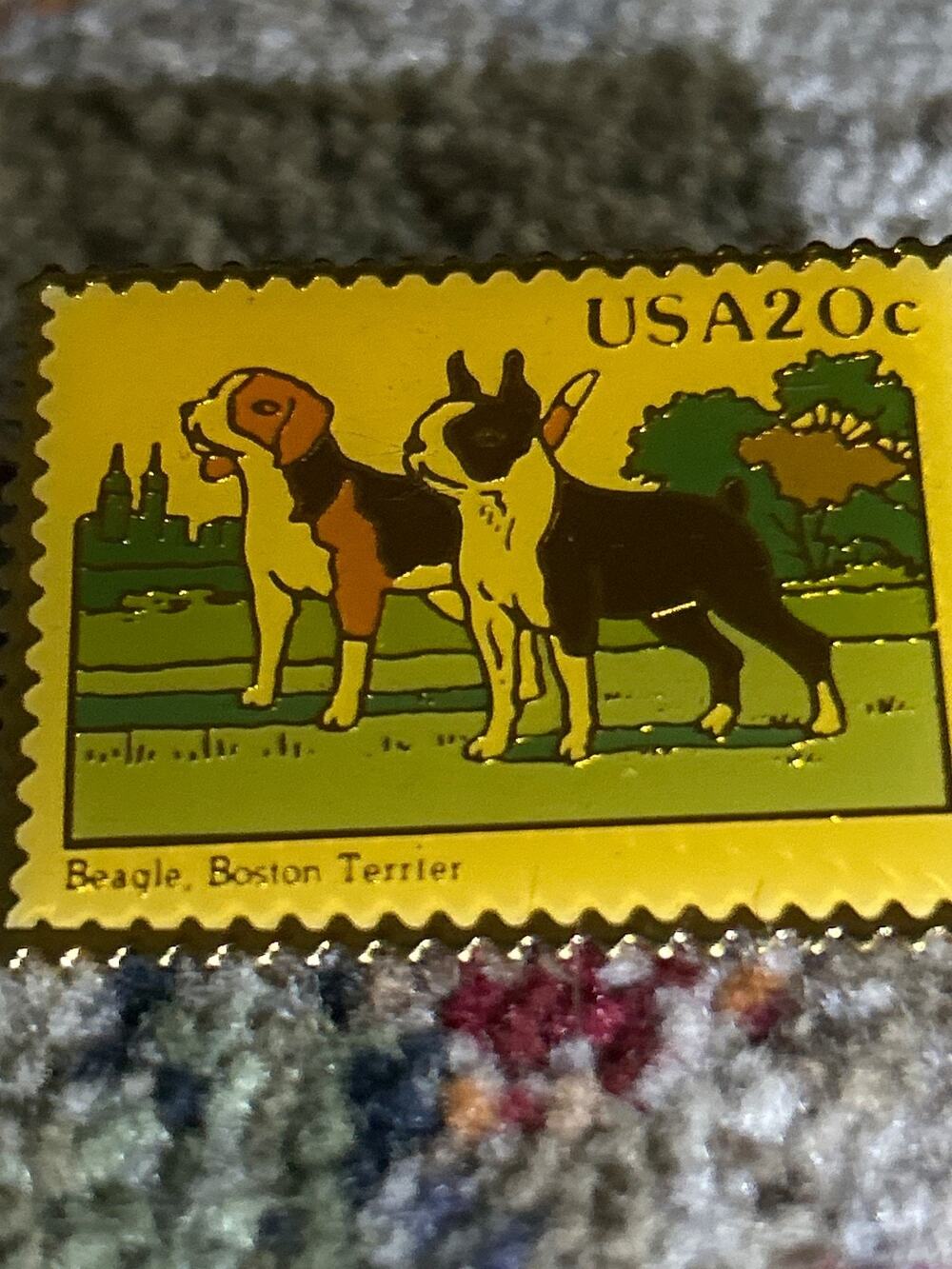 Brooch - Replica of 1984 Stanp titled Beage and. Boston Terrier
